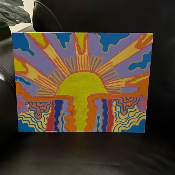 Other - Vibrant Abstract Sunburst Canvas Art hand painted